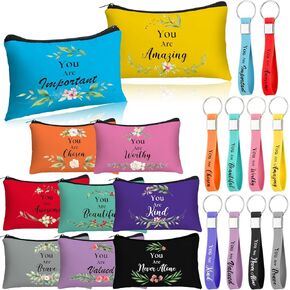 20 Pcs Bulk Gifts for Women Christian Gift Include 10 Pcs Colorful Canvas Makeup Bags 10 Pcs Silicone Motivational Quote Keychains for Coworker Women Thank You Appreciation Gifts