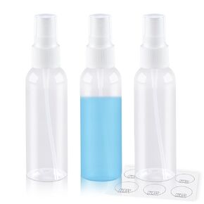 ZEJIA Small Spray Bottle 2OZ, Plastic Travel Spray Bottle, Refillable Mini Spray Bottle for Face, Liquids, Perfume, with Labels (3 Pack)