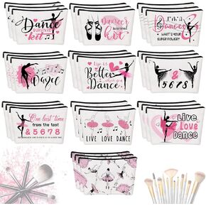 Irenare 30 Pcs Dancer Appreciation Gifts for Women Canvas Makeup Bags Cosmetic Dance Kit Travel Toiletry Case Pencil Bags Toiletry Zipper Pouch Bag Thank You Gift