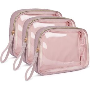 BAGSMART TSA Approved Toiletry Bag, 2 Pack Clear Makeup Cosmetic Bag Organizer, Quart Size Travel Bag for Toiletries, Carry-on Travel Accessories Essentials - Pink