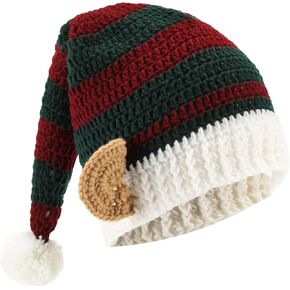 Elf Hat with Ears Knitted Long Santa's Helper Elf Beanie for Christmas Costume Accessory with Attached Ears