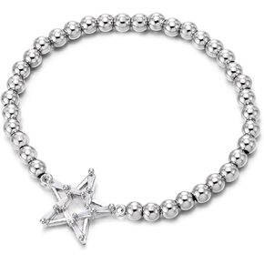 COOLSTEELANDBEYOND Cubic Zirconia Star Bracelet, Womens Beads Link Chain Charm Bracelet