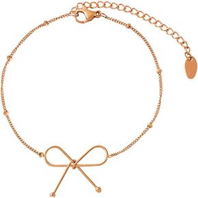 14K Gold Plated Bowknot Bracelet Dainty Titanuim Steel Bow Charm Beaded Chain Bracelets Fashion Jewelry for Women