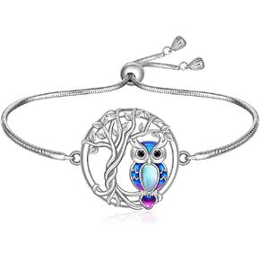 Fenthring Owl Bracelet Sterling Silver Tree of Life Owl Bracelet for Women Moonstone Owls Jewelry Graduation Birthday Christmas Gifts