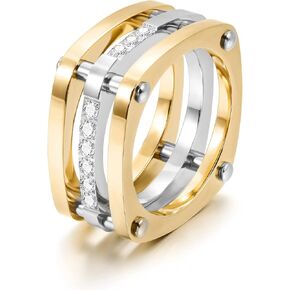 Two-Tone Parallel Diamond Crystal Bands Statement Rings for Women and Men Infinity Criss Cross Rings Cocktail Enhancer Finger Jewelry (style3, 5)