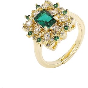 YAZILIND Open-Ring Exaggerated Geometric Shape Cubic Zirconia Women's Adjustable Band Rings Personality Jewelry