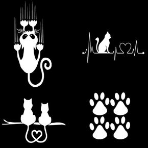 4 Pcs Cat Window Stickers Door/Glass/Laptop/Car Decals for Home Decoration(White)