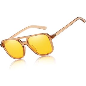 TJUTR Night Driving Glasses Anti Glare Yellow Tinted Lenses for Women Men Reduce Headlight Glare & Enhance Vision