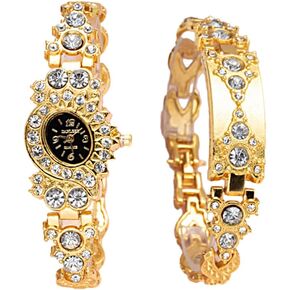 Weicam Women Stylish Bangle Bracelet Round Dial Crystal Analog Quartz Wrist Watch Jewelry Set