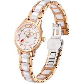 Rose Gold Ceramic Women Watches with Calendar, Ceremic Ladies Watches for Small Wrist