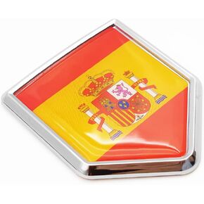 Overdecor Spain Flag Decal Stickers Car Emblem Spanish Car Accessories Decorations Chrome Shield Flag Sticker Decals for Cars Truck Vehicles, 2 Pack