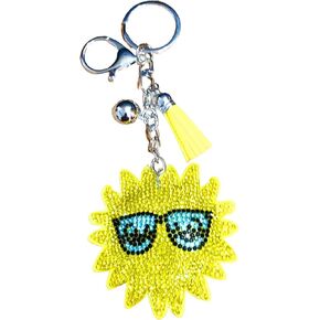 Popfizzy Bling Yellow Sun Keychain for Women and Girls, Rhinestone Purse Charms, Sunshine Gifts, Sun Accessories