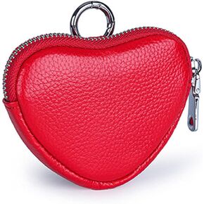 Heart-Shaped Coin Wallet Genuine Leather Coin Purse Cute Leather Wallet For Women Mini Leather Zipper Storage Bag For Women (black)