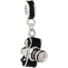 Photographer Camera Dangle Charm Bead – One-Sided Zinc Alloy Charm, Compatible with Pandora, Biagi, Chamilia, Zable, and Troll Chains, Slide-On Core for Snake Chain Bracelets