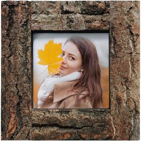 IKEREE 8x10 Rustic Picture Frames with Real Bark, Made of Natural Wood and Real Glass, Display Pictures for Tabletop or Wall Mounting.