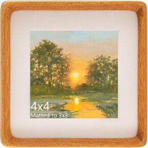 12x12 Square Picture Frame in Natural Walnut Wood, Solid Wooden Frames matted to 8x8/10x10, Gallery Frames for Wall Mount or Tabletop Display.