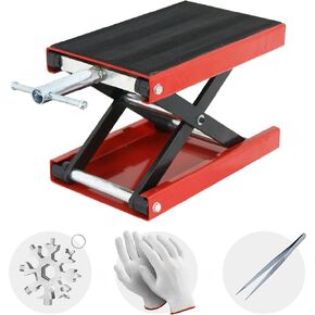 Motorcycle Lift, 1100lb Motorcycle Scissor Lift Jack with Wide Deck T Handle 3/8" Socket, Motorcycle Center Stand with Chain Brush