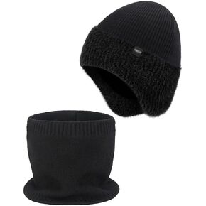 Winter Fleece Line Beanie with Earflap for Men Women, Outdoor Warm Thermal Knitted Hat Stocking Caps