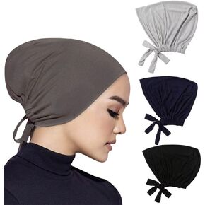 4 Pcs Women Hijab Undercap Islamic Muslim Inner Beanies Cap with Tie Back Closure, Adjustable Underscarf Hat Chemo Turban Cap(Color#1)