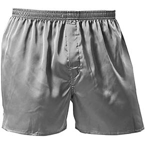 Men's Satin Boxer Shorts, Satin Pajama Bottoms Underwear Sexy Print Silky Shorts with Button Fly (1P-Gray, Large)