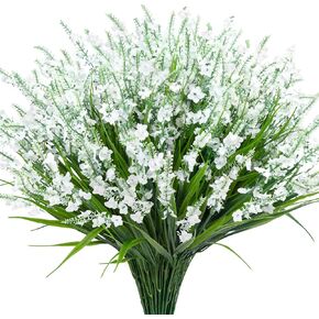 20 Bundles Artificial Lavender Flowers for Outdoors Fake Silk Flowers Faux Plants UV Resistant for Indoor Outside Spring Porch Garden Window Table Box Office Home Decorations, Deep Purple