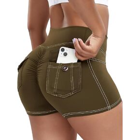 SEASUM Booty Shorts with Pockets for Women Cargo Scrunch Butt Lifting High Waisted Charm Gym Yoga Biker Shorts