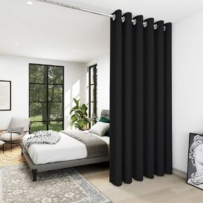 Deconovo Room Divider Curtains for Office, Wide Blackout Curtain Screen for Bedroom, Thermal Curtains, Soundproof Drapes for Sliding Door, Theater (Black, 10ft Wide x 8ft Tall1 Panel)