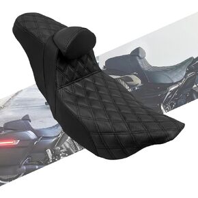 Motorcycles Driver Passenger Seat Cushion Pad One-Piece Seat Leather Pillion With Backrest Fit For Harley Touring Road King Street Glide Electra Glide 2009-UP (Black Stitching)