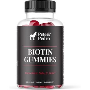 Pete & Pedro BIOTIN Gummies - Daily Hair Growth Strengthening Supplement for Stronger Hair, Skin, & Nails | Cherry Flavor Biotin Gummy 5000mcg Per Serving | As Seen on Shark Tank, 60 Count
