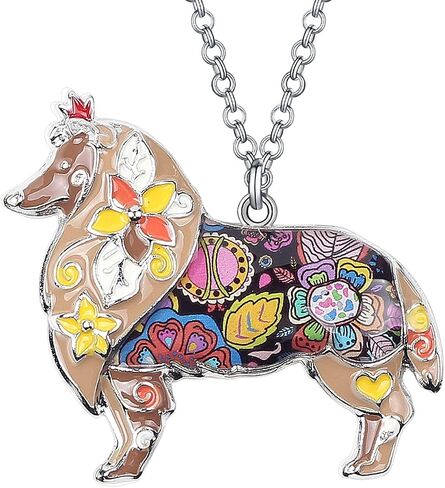 BONSNY Love Heart Enamel Zinc Alloy Metal Sheltie Rough Collie Necklace Dog Animal Pendant 18" in Saudi Arabia