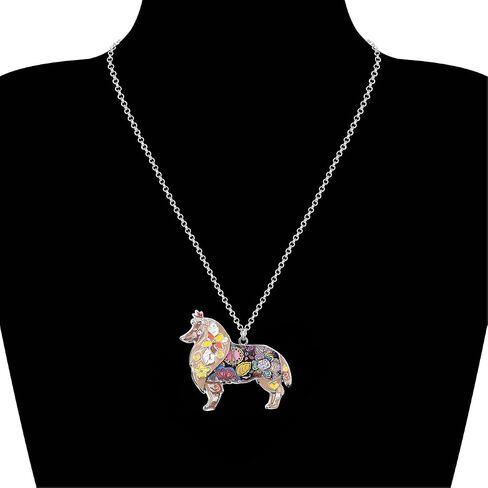 BONSNY Love Heart Enamel Zinc Alloy Metal Sheltie Rough Collie Necklace Dog Animal Pendant 18" in Saudi Arabia