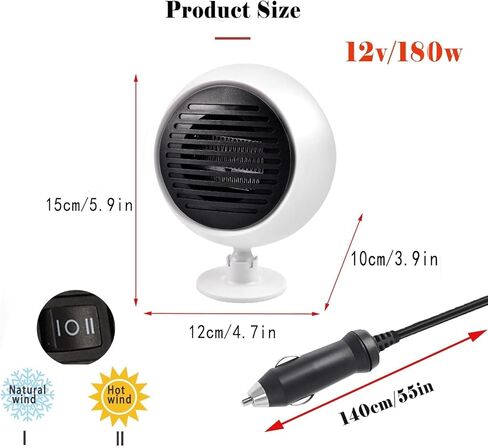مزيل صقيع وسخان السيارة بقدرة 150 وات 12 فولت مع مروحة تبريد، تسخين سريع ودوران 360 درجة، تصميم إضافي in Kuwait