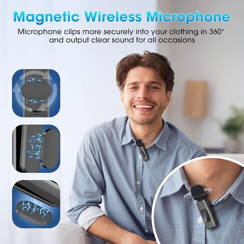 ميكروفون Lavalier لاسلكي لهاتف iPhone 15، وهواتف Android، والكمبيوتر المحمول، والكمبيوتر الشخصي، وميكروفون صغير احترافي مع تقليل الضوضاء، وميكروفون على شكل طية صدر السترة لمدونة الفيديو، والمقابلات، والبث المباشر، وTikTok، وYouTube، وعبوتين in Kuwait