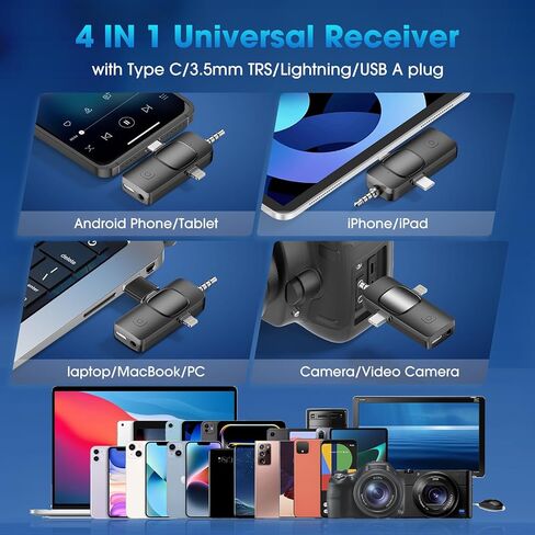 ميكروفون Lavalier لاسلكي لهاتف iPhone 15، وهواتف Android، والكمبيوتر المحمول، والكمبيوتر الشخصي، وميكروفون صغير احترافي مع تقليل الضوضاء، وميكروفون على شكل طية صدر السترة لمدونة الفيديو، والمقابلات، والبث المباشر، وTikTok، وYouTube، وعبوتين in Kuwait