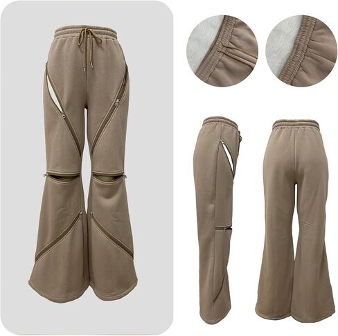 Unybwonn Women High Waist Wide Leg Y2k Sweatpants Baggy Patchwork Multi Zipper Ripped Cutout Joggers Pants Streetwear in Kuwait
