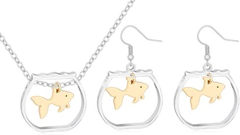 2-Color Goldfish in a Bowl Necklace Novelty Necklaces in Saudi Arabia