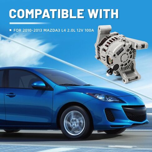 A002TJ0791 مولد كهربائي عالي الإخراج متوافق مع 2010 2011 2012 2013 Mazda 3 2.0L GAS DOHC 12V 100A CW 6-Groove Pulley استبدال # 11342N in Kuwait