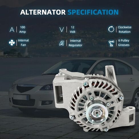 A002TJ0791 مولد كهربائي عالي الإخراج متوافق مع 2010 2011 2012 2013 Mazda 3 2.0L GAS DOHC 12V 100A CW 6-Groove Pulley استبدال # 11342N in Kuwait