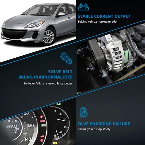 A002TJ0791 مولد كهربائي عالي الإخراج متوافق مع 2010 2011 2012 2013 Mazda 3 2.0L GAS DOHC 12V 100A CW 6-Groove Pulley استبدال # 11342N in Kuwait