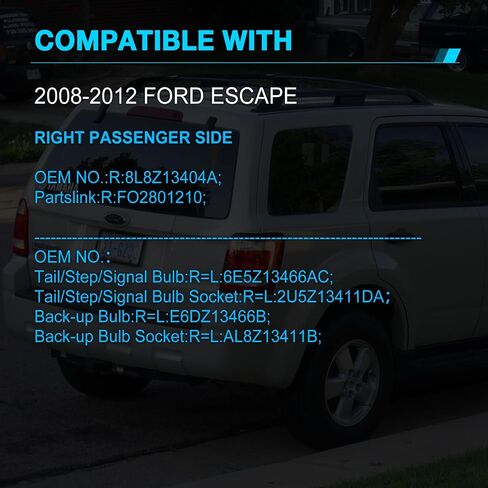 مجموعة ضوء الذيل لسيارة Ford Escape 2008-2012 الضوء الخلفي OE لاستبدال FO2801210 8L8Z13404A جانب الركاب in Kuwait