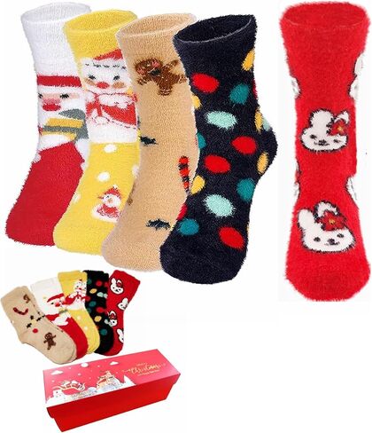 1 Box of 6 Pairs Cozy Fuzzy Christmas Socks For Woman & Men Winter Warm Slipper Socks Christmas Adult Holiday Socks in Saudi Arabia