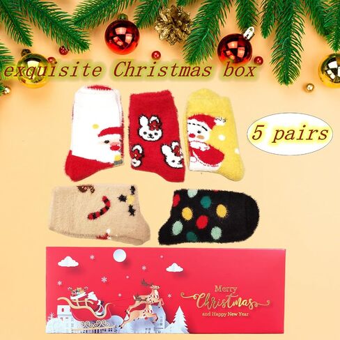 1 Box of 6 Pairs Cozy Fuzzy Christmas Socks For Woman & Men Winter Warm Slipper Socks Christmas Adult Holiday Socks in Saudi Arabia