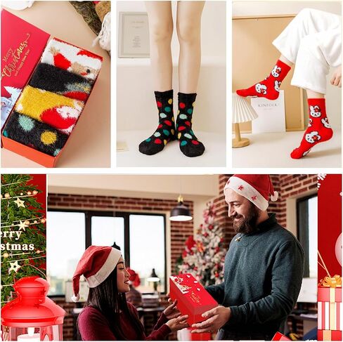 1 Box of 6 Pairs Cozy Fuzzy Christmas Socks For Woman & Men Winter Warm Slipper Socks Christmas Adult Holiday Socks in Saudi Arabia