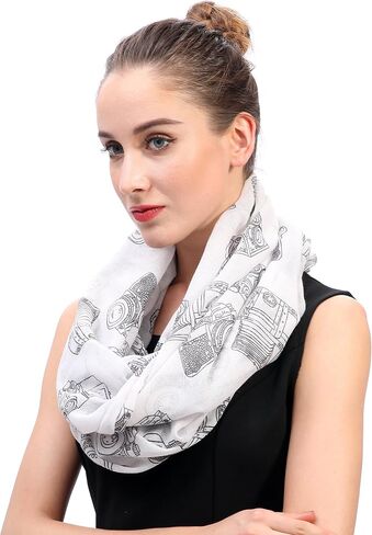 Lina & Lily Vintage Camera Print Women's Infinity Scarf Lightweight in Kuwait