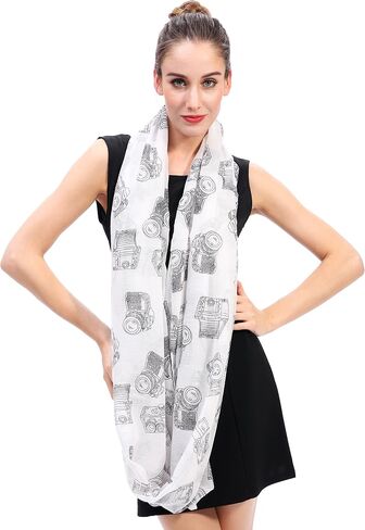 Lina & Lily Vintage Camera Print Women's Infinity Scarf Lightweight in Kuwait