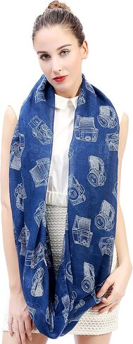 Lina & Lily Vintage Camera Print Women's Infinity Scarf Lightweight in Kuwait