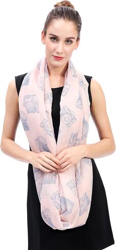 Lina & Lily Vintage Camera Print Women's Infinity Scarf Lightweight in Kuwait