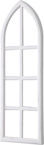 Farmhouse Arched Window Frame Wall Decor 12 X 36 Inch, Hanging Distressed White Wooden Cathedral Window Frames for Wall Decor, Rustic Window Pane for Home Decor Entryway Hallway Living Room in Kuwait