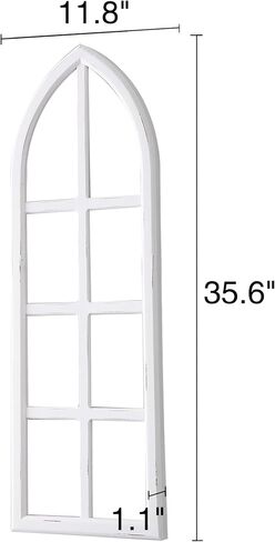 Farmhouse Arched Window Frame Wall Decor 12 X 36 Inch, Hanging Distressed White Wooden Cathedral Window Frames for Wall Decor, Rustic Window Pane for Home Decor Entryway Hallway Living Room in Kuwait