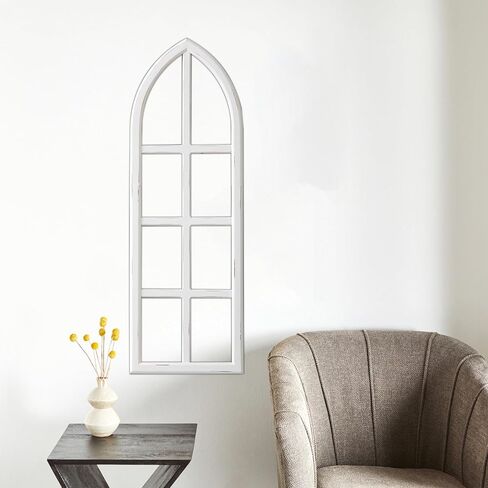Farmhouse Arched Window Frame Wall Decor 12 X 36 Inch, Hanging Distressed White Wooden Cathedral Window Frames for Wall Decor, Rustic Window Pane for Home Decor Entryway Hallway Living Room in Kuwait